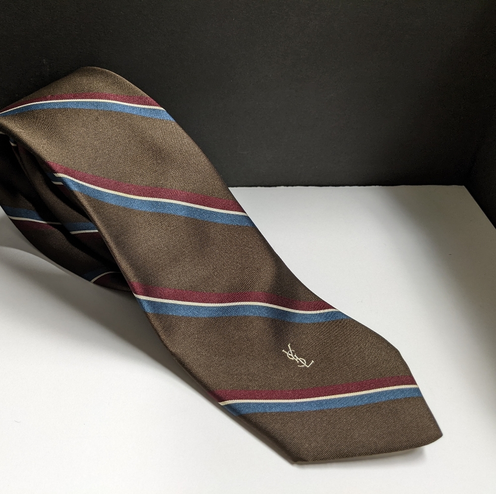 Vintage brown striped Yves Saint Laurent neck tie